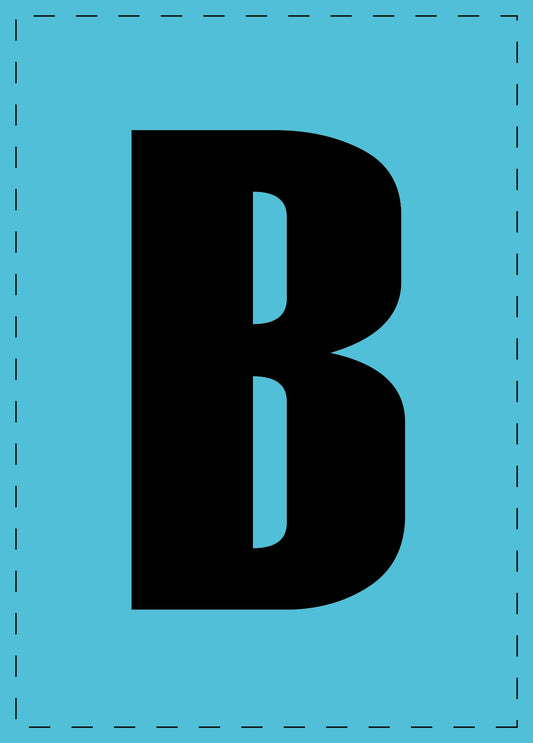 Letter B zelfklevende letters en cijferstickers zwart lettertype Blauw achtergrond ES-BGPVC-B-50
