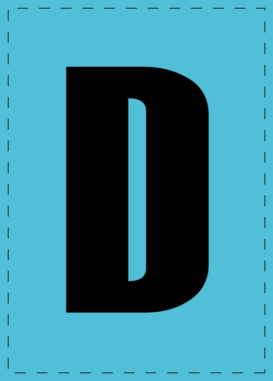Letter D zelfklevende letters en cijferstickers zwart lettertype Blauw achtergrond ES-BGPVC-D-50