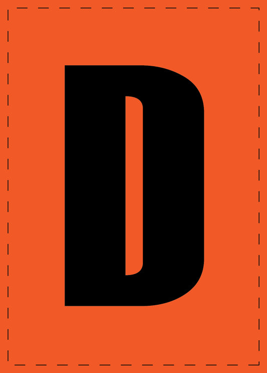 Letter D zelfklevende letters en cijferstickers zwart lettertype Oranje achtergrond ES-BGPVC-D-8