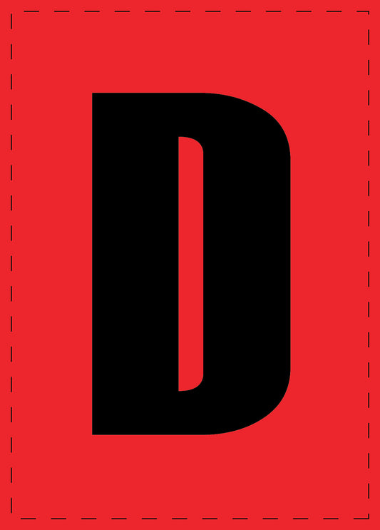 Letter D zelfklevende letters en cijferstickers zwart lettertype Rood achtergrond ES-BGPVC-D-14
