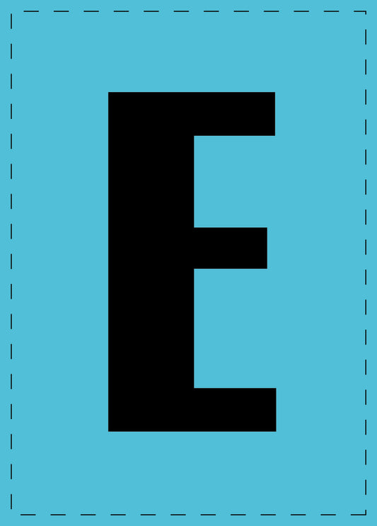Letter E zelfklevende letters en cijferstickers zwart lettertype Blauw achtergrond ES-BGPVC-E-50