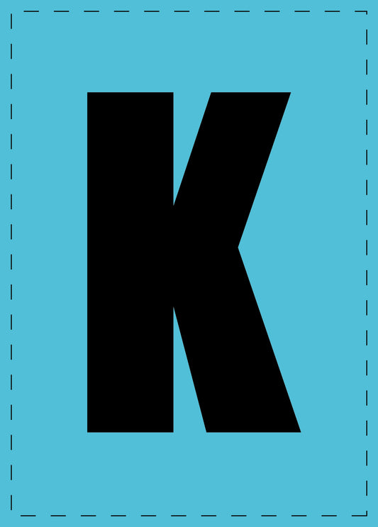 Letter K zelfklevende letters en cijferstickers zwart lettertype Blauw achtergrond ES-BGPVC-K-50