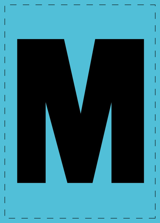 Letter M zelfklevende letters en cijferstickers zwart lettertype Blauw achtergrond ES-BGPVC-M-50