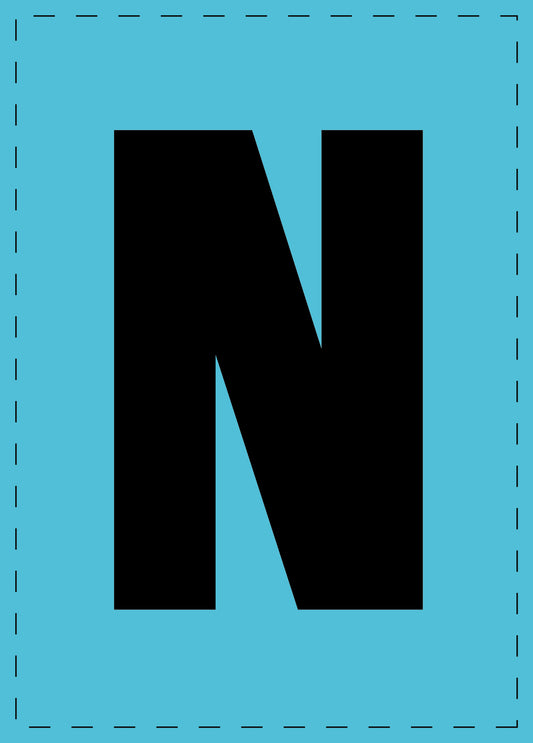 Letter N zelfklevende letters en cijferstickers zwart lettertype Blauw achtergrond ES-BGPVC-N-50