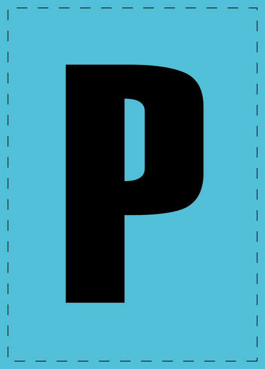 Letter P zelfklevende letters en cijferstickers zwart lettertype Blauw achtergrond ES-BGPVC-P-50