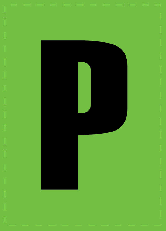 Letter P zelfklevende letters en cijferstickers zwart lettertype groen achtergrond ES-BGPVC-P-67