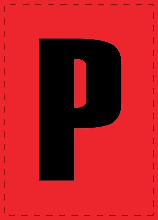 Letter P zelfklevende letters en cijferstickers zwart lettertype Rood achtergrond ES-BGPVC-P-14