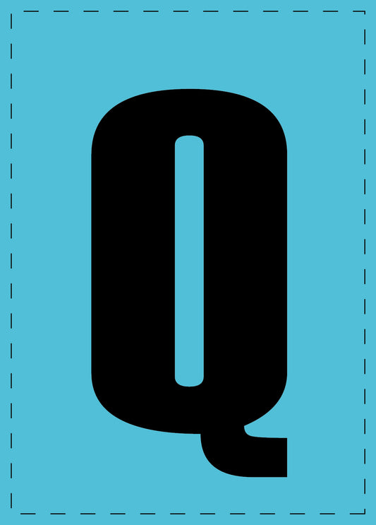 Letter Q zelfklevende letters en cijferstickers zwart lettertype Blauw achtergrond ES-BGPVC-Q-50