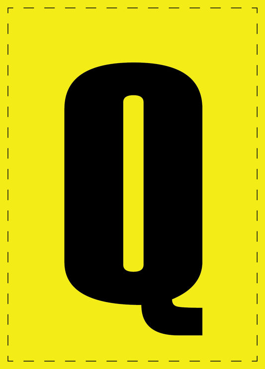 Letter Q zelfklevende letters en cijferstickers zwart lettertype gele achtergrond ES-BGPVC-Q-3