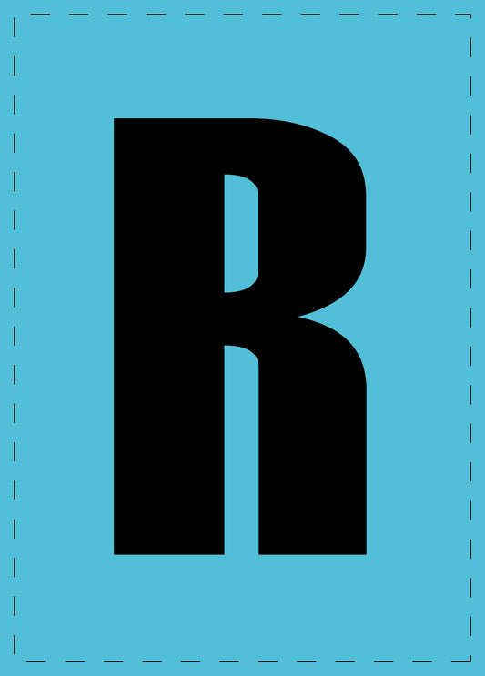 Letter R zelfklevende letters en cijferstickers zwart lettertype Blauw achtergrond ES-BGPVC-R-50