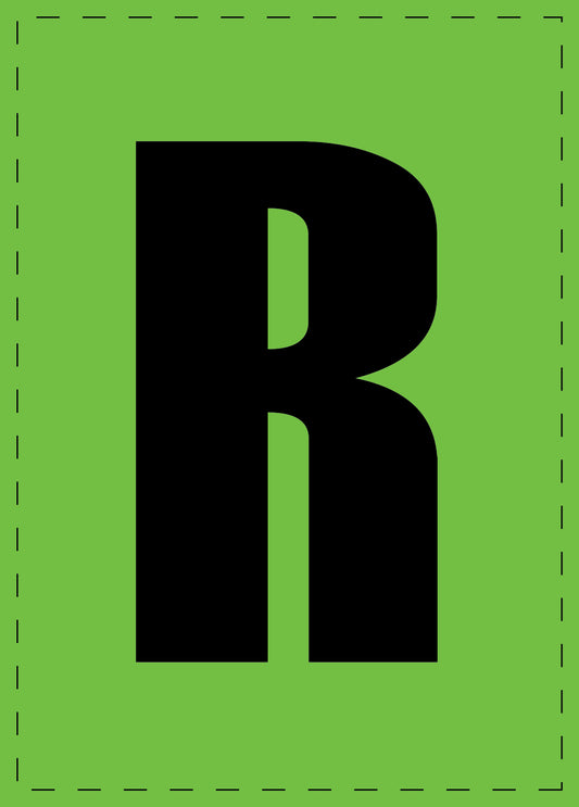 Letter R zelfklevende letters en cijferstickers zwart lettertype groen achtergrond ES-BGPVC-R-67