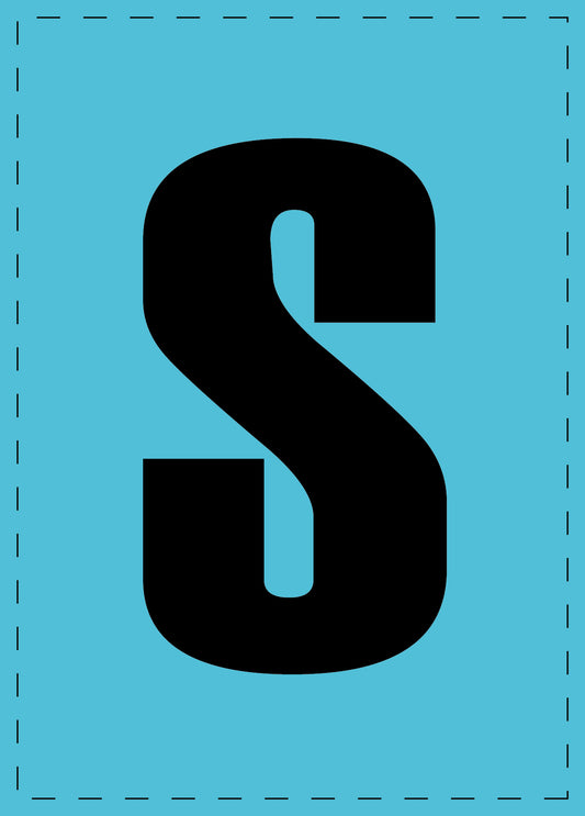 Letter S zelfklevende letters en cijferstickers zwart lettertype Blauw achtergrond ES-BGPVC-S-50