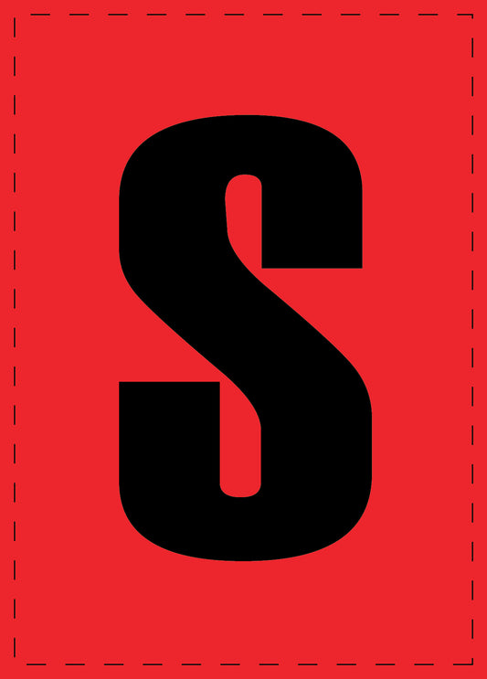Letter S zelfklevende letters en cijferstickers zwart lettertype Rood achtergrond ES-BGPVC-S-14