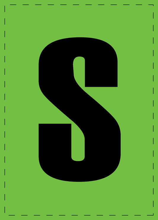 Letter S zelfklevende letters en cijferstickers zwart lettertype groen achtergrond ES-BGPVC-S-67