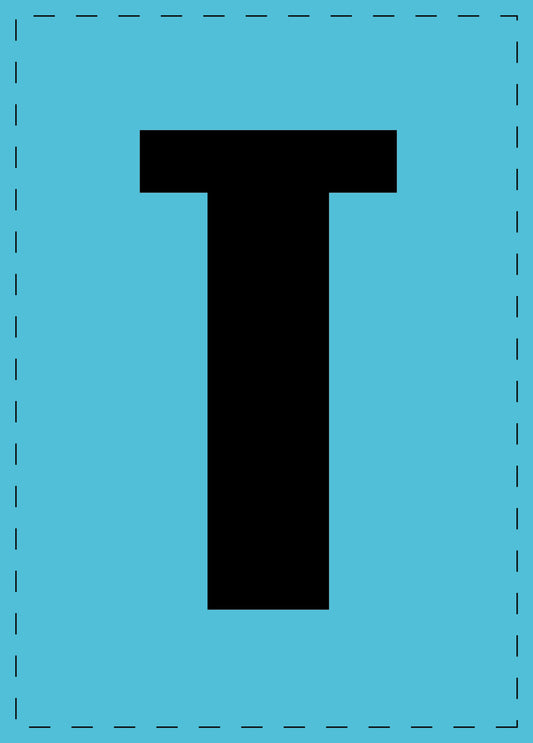 Letter T zelfklevende letters en cijferstickers zwart lettertype Blauw achtergrond ES-BGPVC-T-50