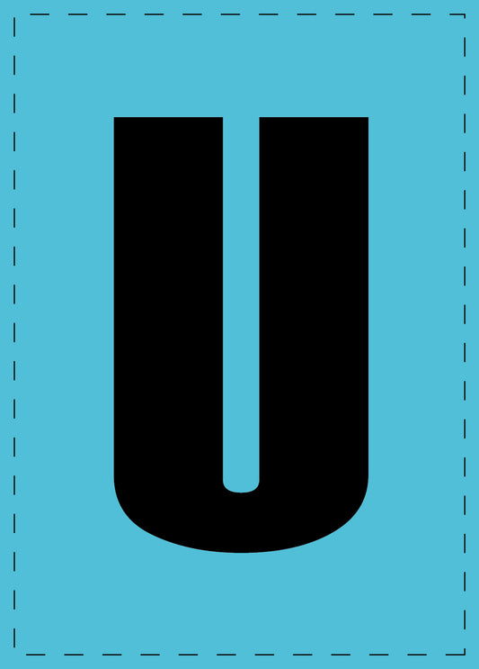Letter U zelfklevende letters en cijferstickers zwart lettertype Blauw achtergrond ES-BGPVC-U-50