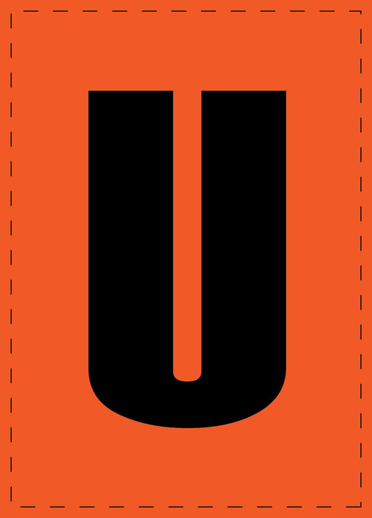 Letter U zelfklevende letters en cijferstickers zwart lettertype Oranje achtergrond ES-BGPVC-U-8