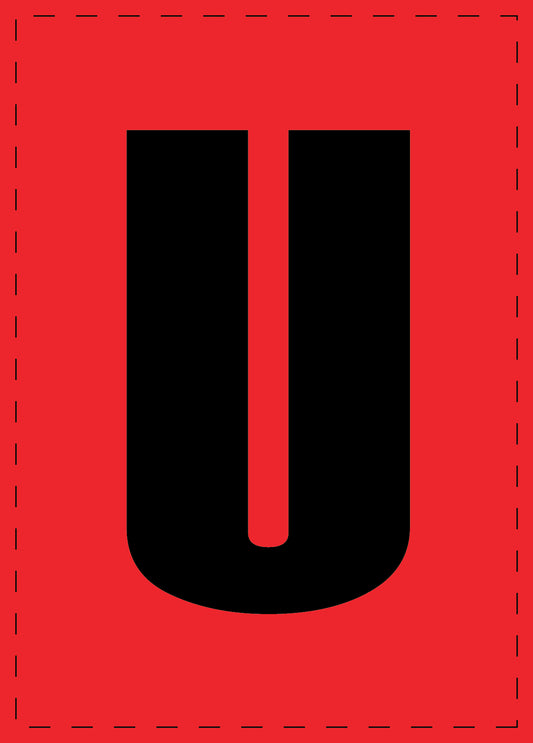 Letter U zelfklevende letters en cijferstickers zwart lettertype Rood achtergrond ES-BGPVC-U-14