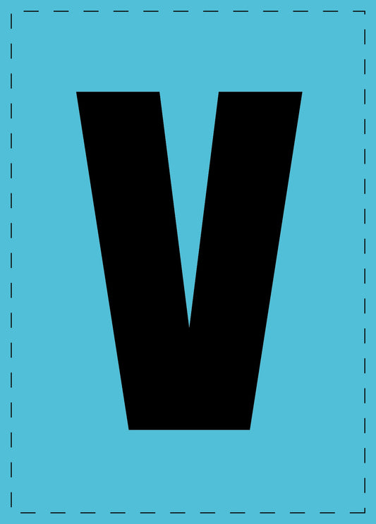 Letter V zelfklevende letters en cijferstickers zwart lettertype Blauw achtergrond ES-BGPVC-V-50