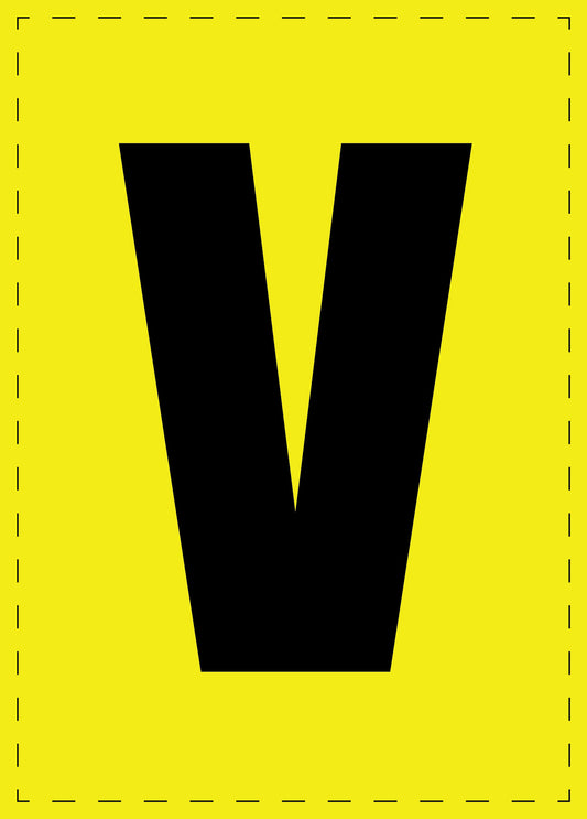 Letter V zelfklevende letters en cijferstickers zwart lettertype gele achtergrond ES-BGPVC-V-3