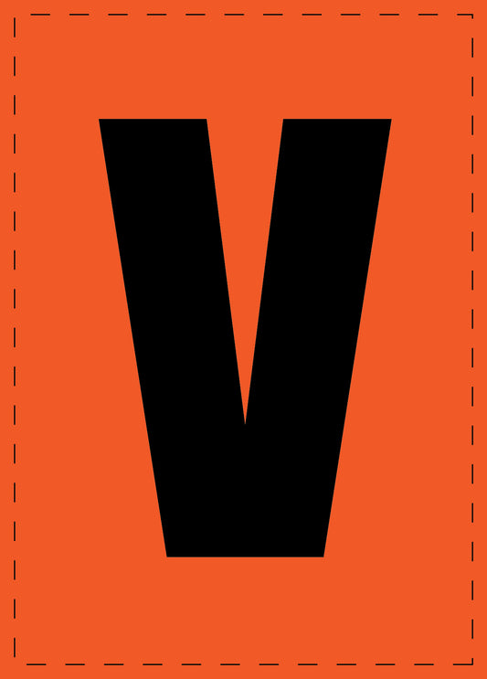 Letter V zelfklevende letters en cijferstickers zwart lettertype Oranje achtergrond ES-BGPVC-V-8