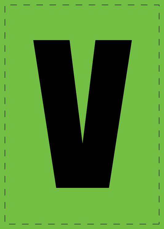 Letter V zelfklevende letters en cijferstickers zwart lettertype groen achtergrond ES-BGPVC-V-67