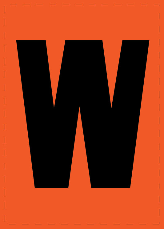 Letter W zelfklevende letters en cijferstickers zwart lettertype Oranje achtergrond ES-BGPVC-W-8