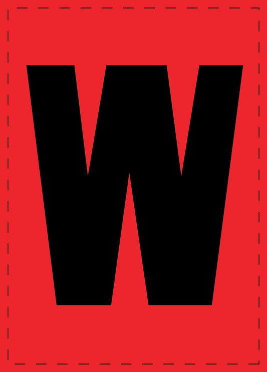 Letter W zelfklevende letters en cijferstickers zwart lettertype Rood achtergrond ES-BGPVC-W-14