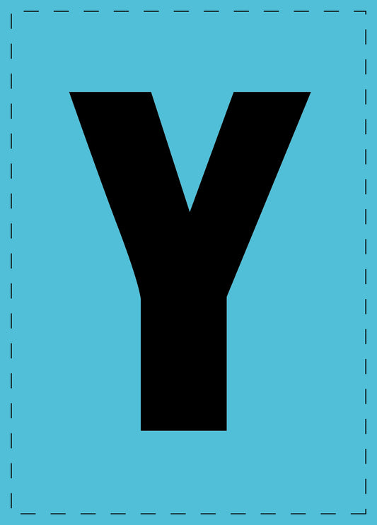 Letter Y zelfklevende letters en cijferstickers zwart lettertype Blauw achtergrond ES-BGPVC-Y-50