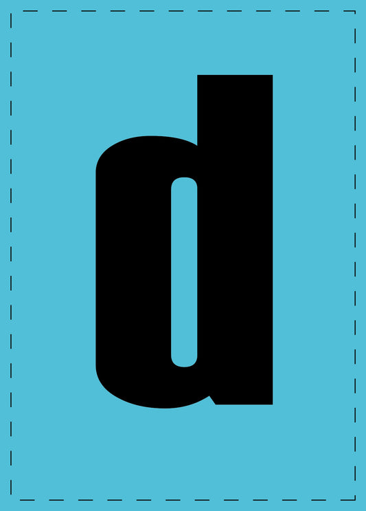 Letter d zelfklevende letters en cijferstickers zwart lettertype Blauw achtergrond ES-BKPVC-D-50