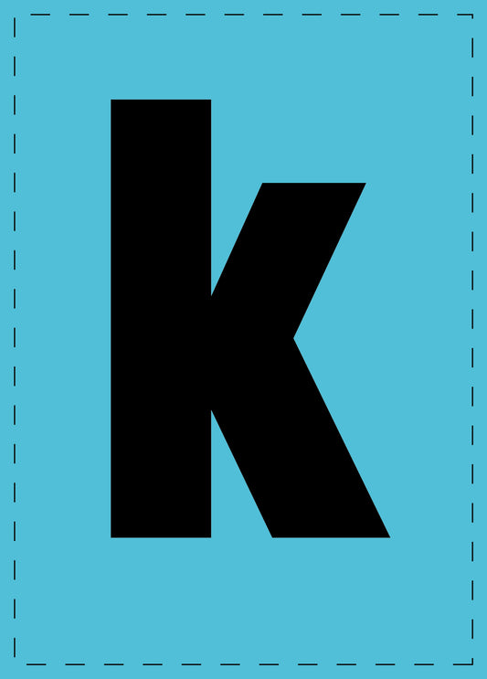 Letter k zelfklevende letters en cijferstickers zwart lettertype Blauw achtergrond ES-BKPVC-K-50