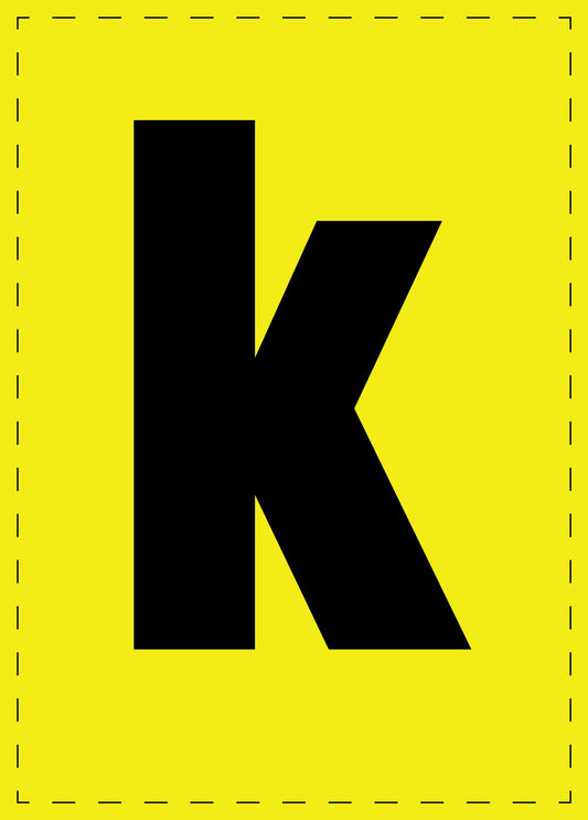 Letter k zelfklevende letters en cijferstickers zwart lettertype gele achtergrond ES-BKPVC-K-3