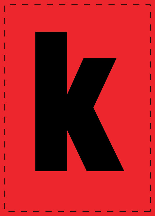 Letter k zelfklevende letters en cijferstickers zwart lettertype Rood achtergrond ES-BKPVC-K-14