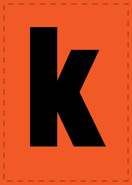 Letter k zelfklevende letters en cijferstickers zwart lettertype Oranje achtergrond ES-BKPVC-K-8
