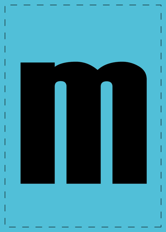 Letter m zelfklevende letters en cijferstickers zwart lettertype Blauw achtergrond ES-BKPVC-M-50