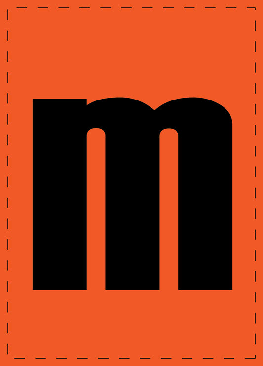 Letter m zelfklevende letters en cijferstickers zwart lettertype Oranje achtergrond ES-BKPVC-M-8