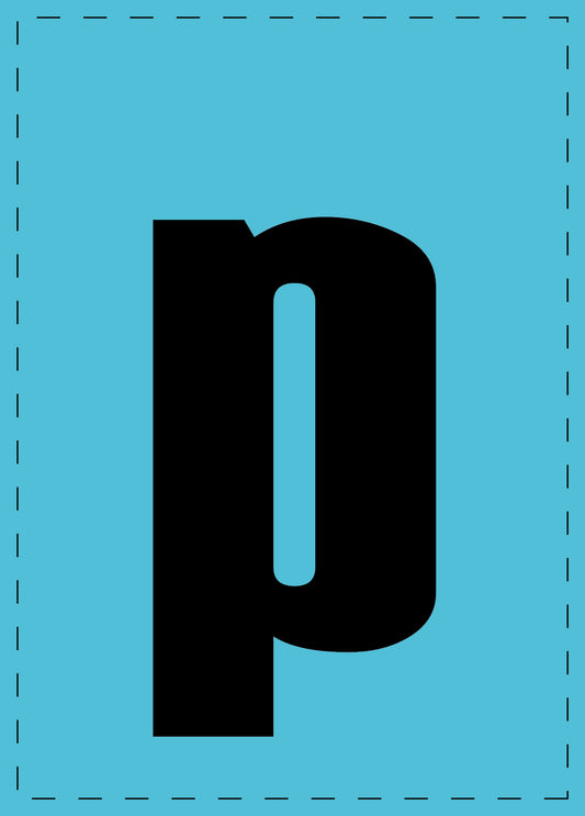 Letter p zelfklevende letters en cijferstickers zwart lettertype Blauw achtergrond ES-BKPVC-P-50
