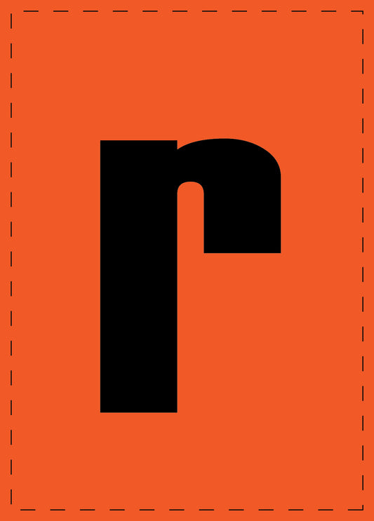 Letter r zelfklevende letters en cijferstickers zwart lettertype Oranje achtergrond ES-BKPVC-R-8