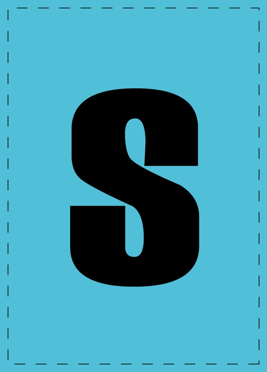 Letter s zelfklevende letters en cijferstickers zwart lettertype Blauw achtergrond ES-BKPVC-S-50