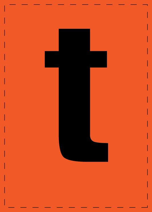 Letter t zelfklevende letters en cijferstickers zwart lettertype Oranje achtergrond ES-BKPVC-T-8
