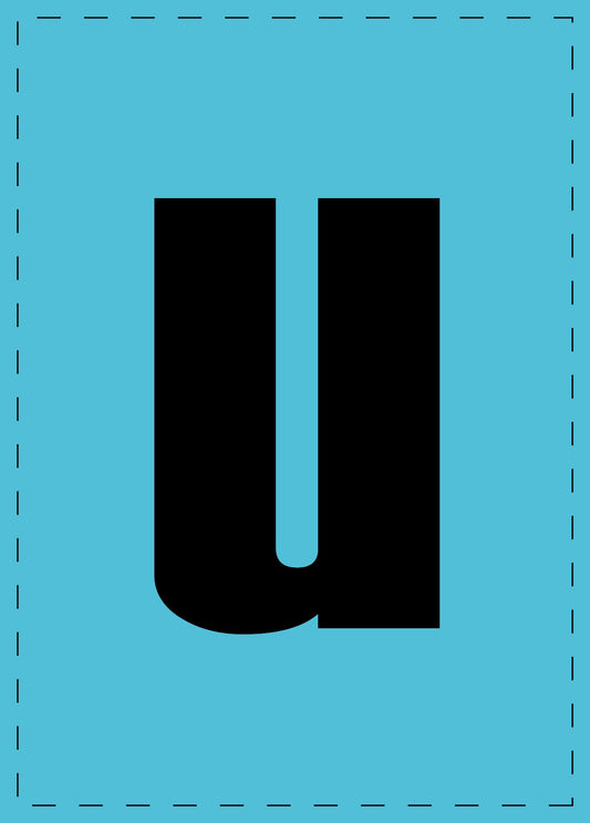 Letter u zelfklevende letters en cijferstickers zwart lettertype Blauw achtergrond ES-BKPVC-U-50