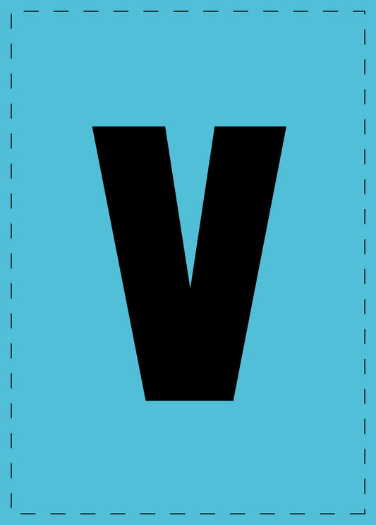 Letter v zelfklevende letters en cijferstickers zwart lettertype Blauw achtergrond ES-BKPVC-V-50