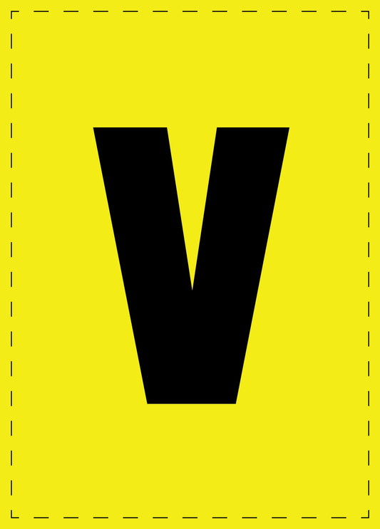 Letter v zelfklevende letters en cijferstickers zwart lettertype gele achtergrond ES-BKPVC-V-3