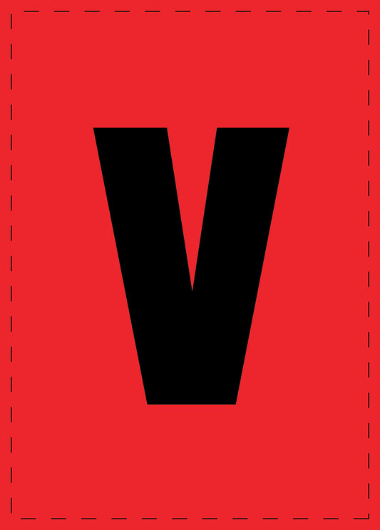 Letter v zelfklevende letters en cijferstickers zwart lettertype Rood achtergrond ES-BKPVC-V-14