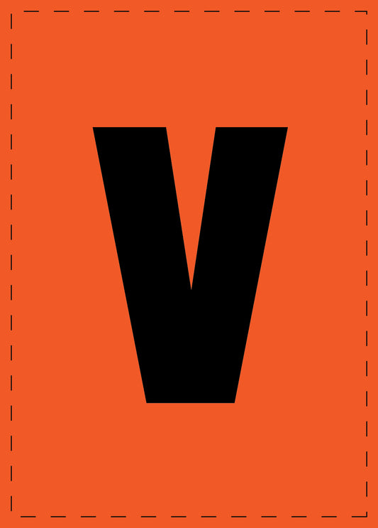 Letter v zelfklevende letters en cijferstickers zwart lettertype Oranje achtergrond ES-BKPVC-V-8