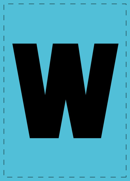 Letter w zelfklevende letters en cijferstickers zwart lettertype Blauw achtergrond ES-BKPVC-W-50