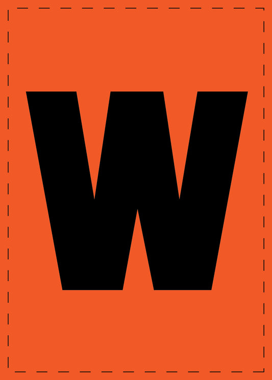 Letter w zelfklevende letters en cijferstickers zwart lettertype Oranje achtergrond ES-BKPVC-W-8