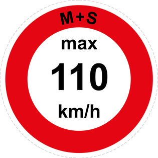 Snelheidssticker "M+S max 110 km/h rood rand" EW-CAR1600-110