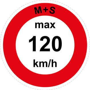 Snelheidssticker "M+S max 120 km/h rood rand" EW-CAR1600-120