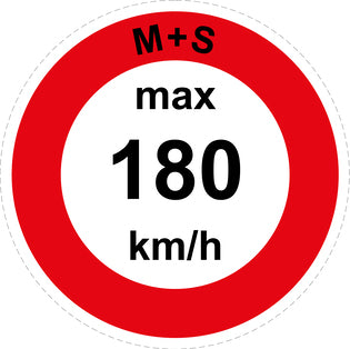 Snelheidssticker "M+S max 180 km/h rood rand"  EW-CAR1600-180